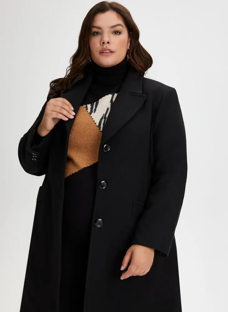 Plus Size Belted Faux Wool Coat Trendy Plus Size Wool Peacoats