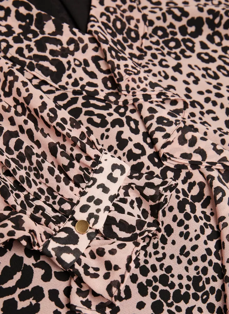 Laura Plus Leopard Print Ruffle Front Blouse