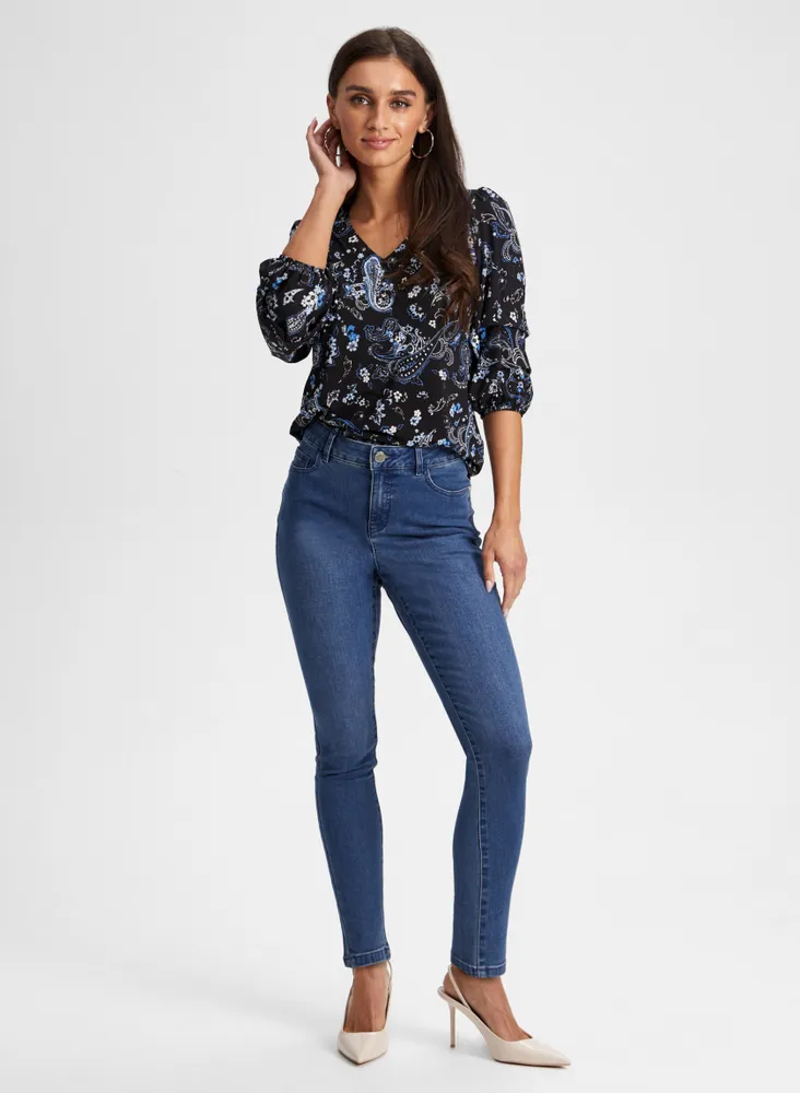 Paisley Print Puff Sleeve Top