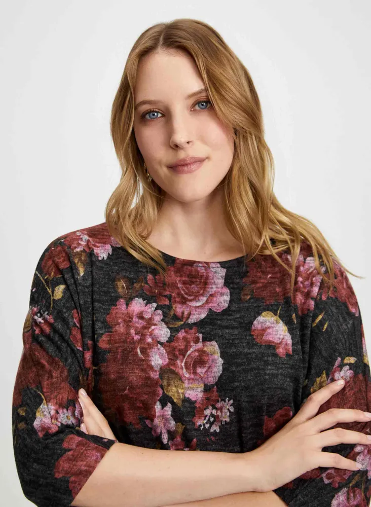 Wide Sleeve Floral Print Sweater