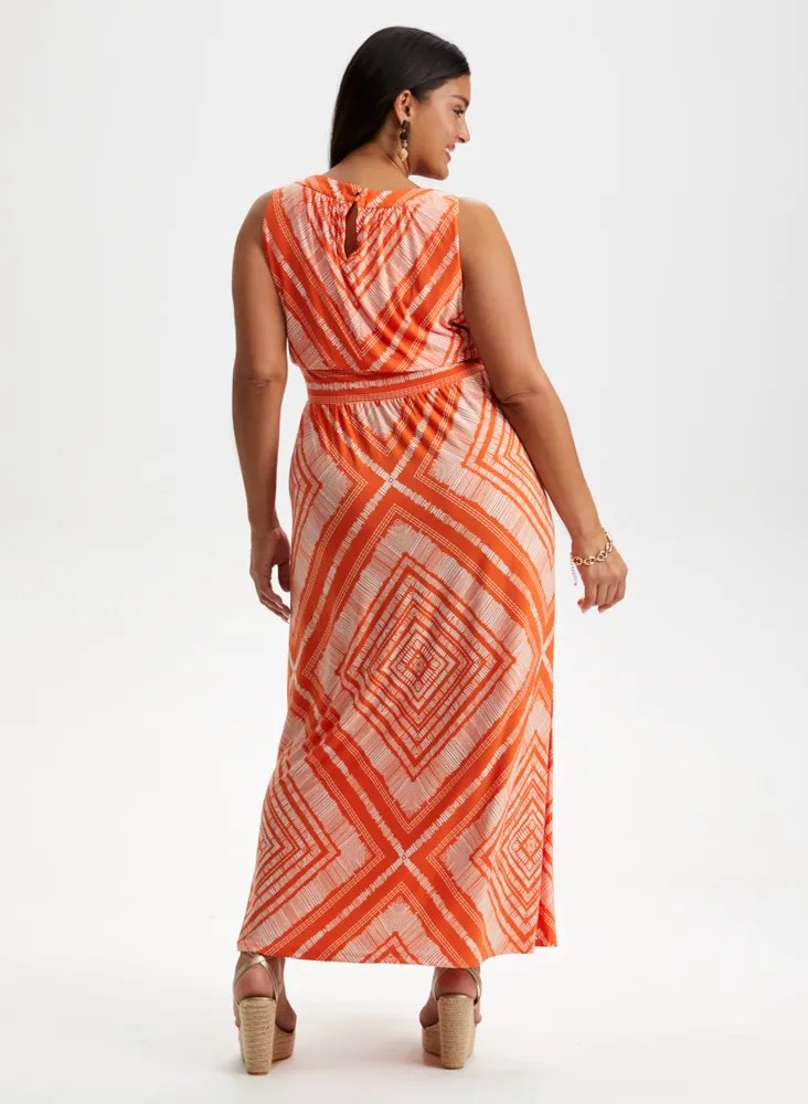 Geometric Print Sleeveless Maxi Dress