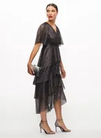 Asymmetric Tiered Metallic Dress
