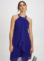 Beaded Neck Chiffon Dress