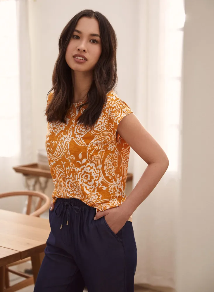 Two-Tone Paisley Print Top