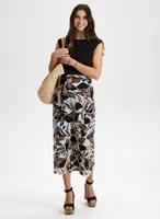 Leaf Print Pull-On Maxi Skirt
