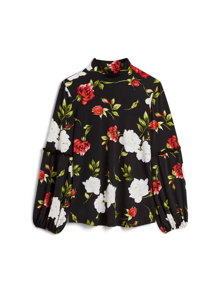 Mock Neck Rose Print Top