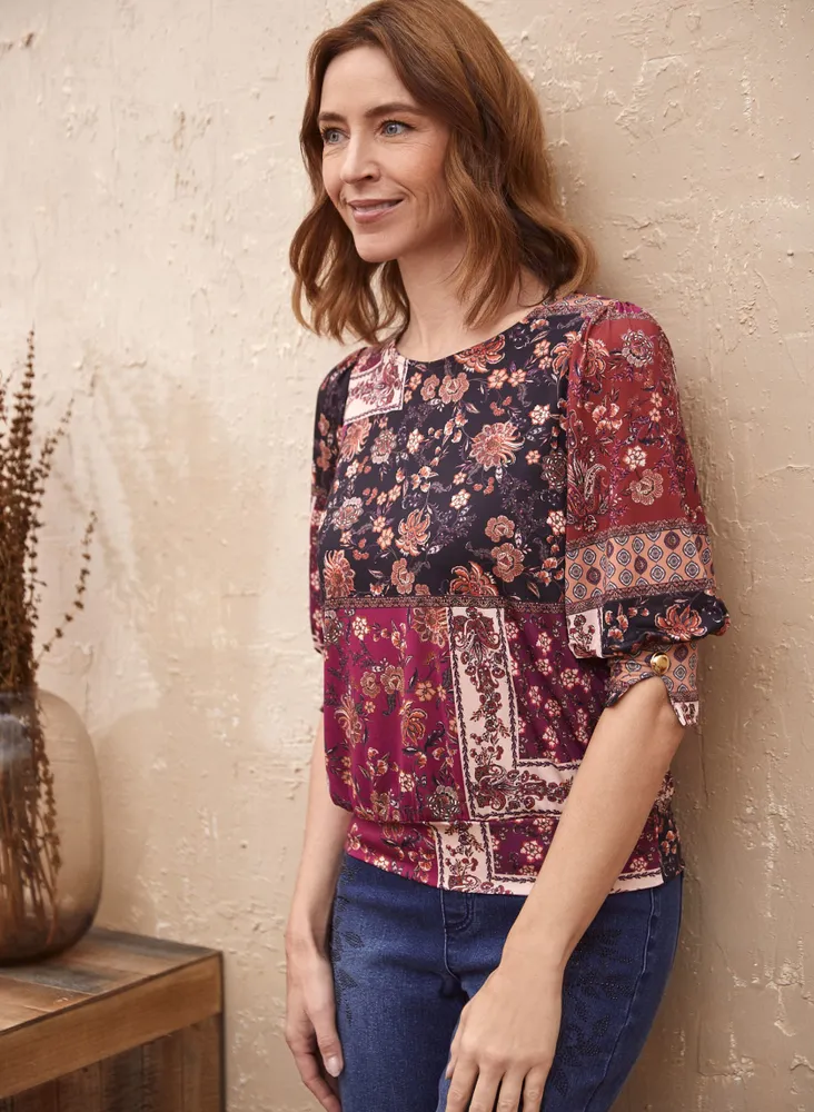 Patchwork Floral Print Top