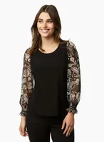 Mesh Sleeve Floral Print Top