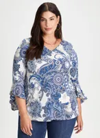 Paisley Print Ruffle Sleeve Top