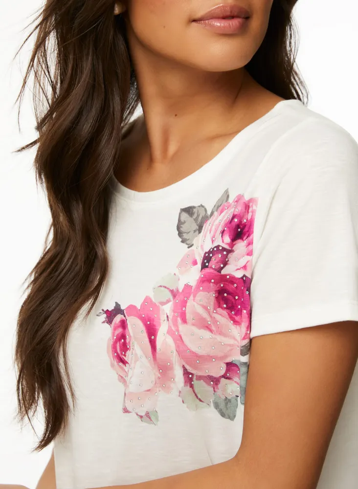 Rose Print Crystal Detail Tee