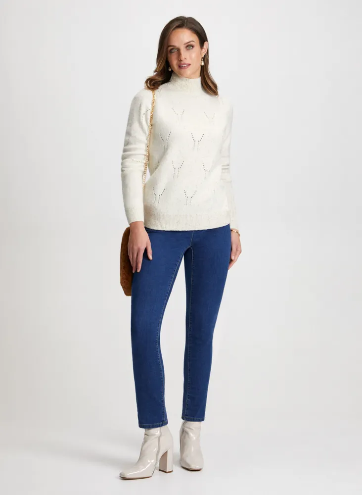 Mock Neck Pointelle Detail Sweater