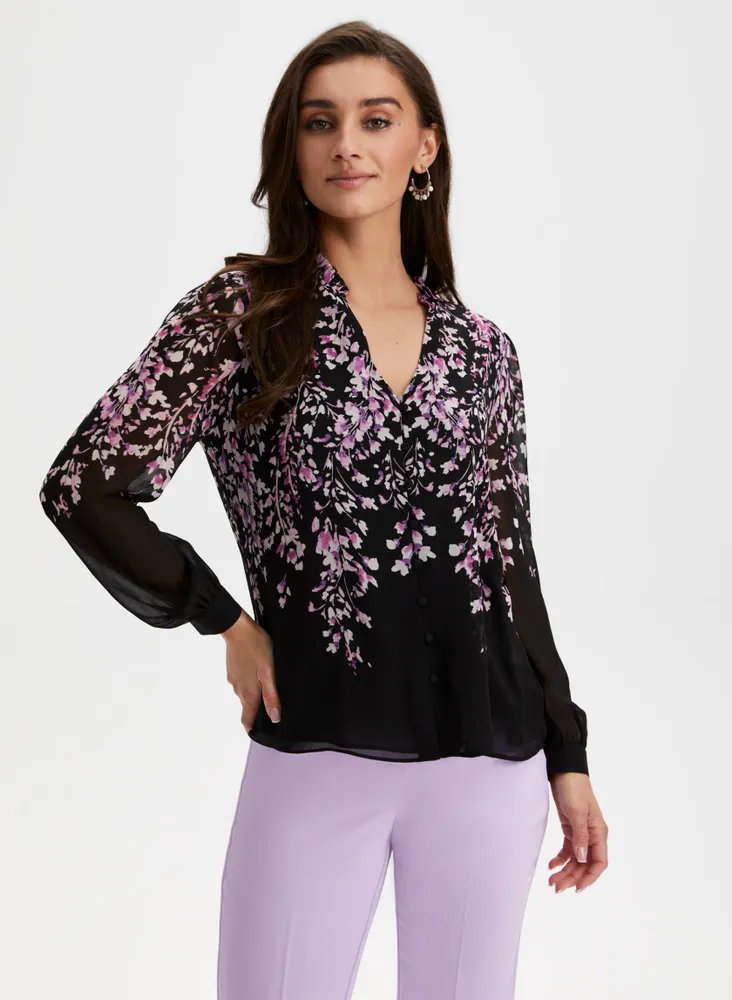 Floral Print Split Neck Blouse