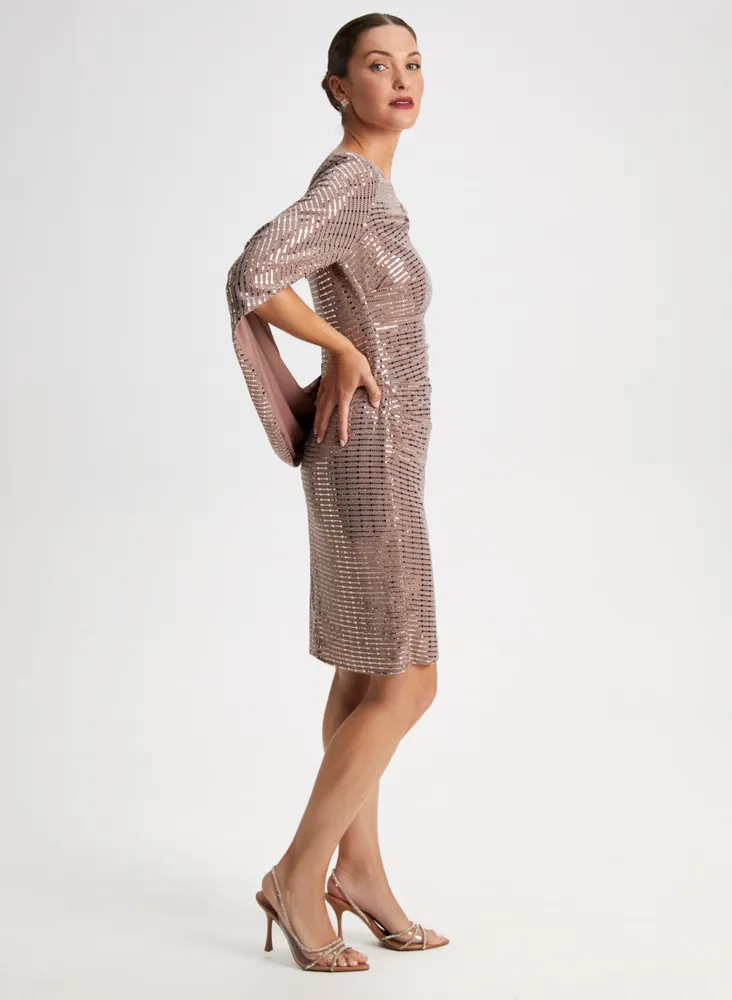 Metallic Drape Sleeve Dress