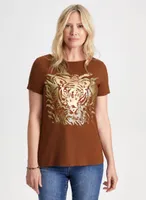 Boat Neck Animal Motif Top