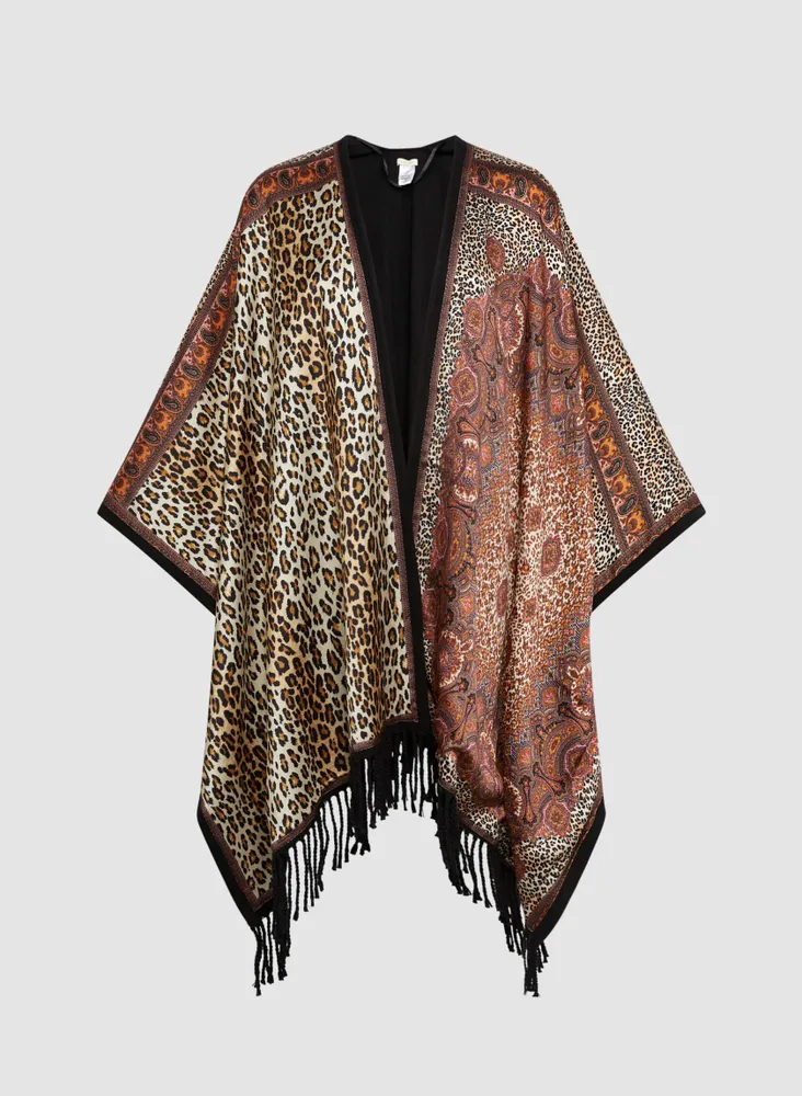 Patchwork Print Poncho