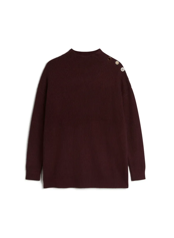 Crystal Button Mock Neck Sweater