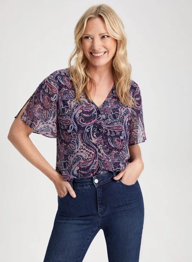 Paisley Print V-Neck Blouse