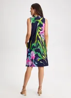 V-Neck Tropical Print Dress