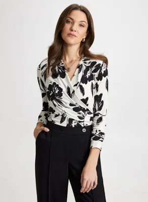 Floral Print Wrap-Style Top