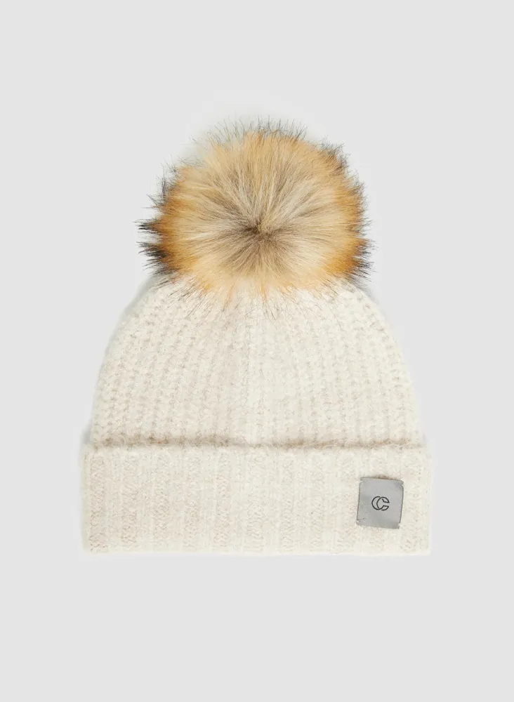 Laura Faux Fur Pompom Knit Hat