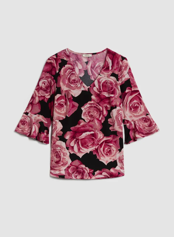Rose Print 3/4 Sleeve Top