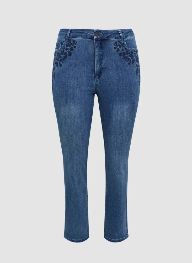 Embroidered Straight Leg Jeans