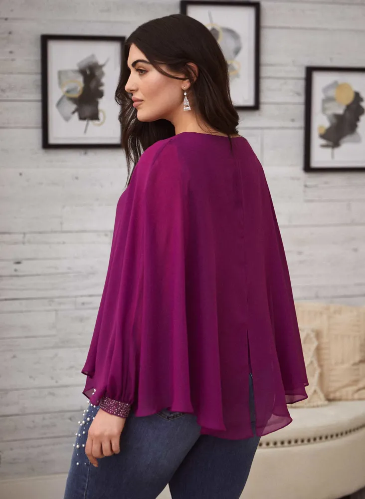 Asymmetric Chiffon Poncho Blouse