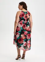 Rose Print High-Low Midi Dress