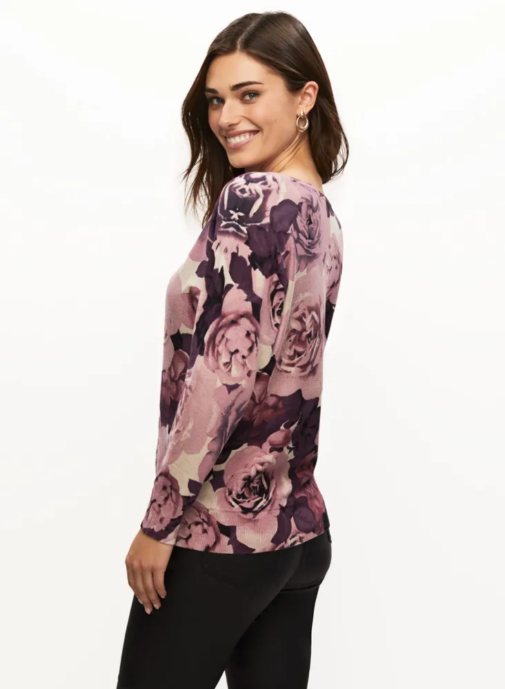 Dolman Sleeve Floral Print Sweater