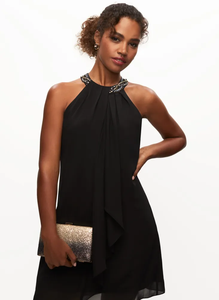 Cascading Ruffle Bead Neck Dress