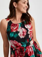 Rose Print High-Low Midi Dress