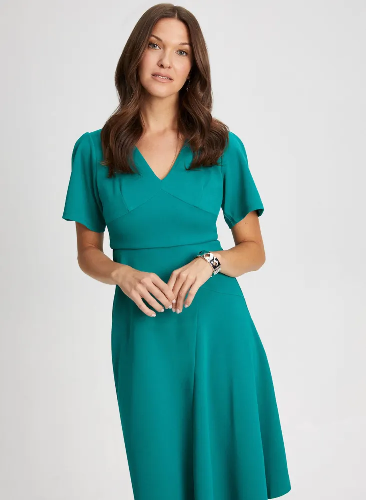 Asymmetric Hem Flutter Sleeve Dress