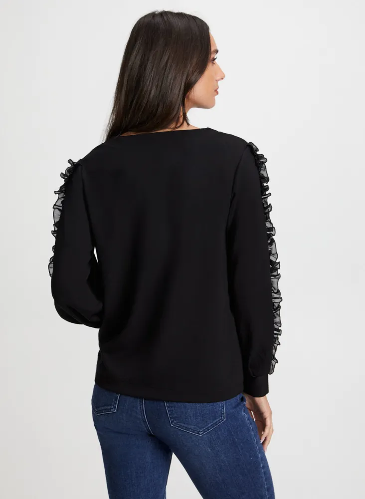 Ruffle Sleeve Rhinestone Embellished Top