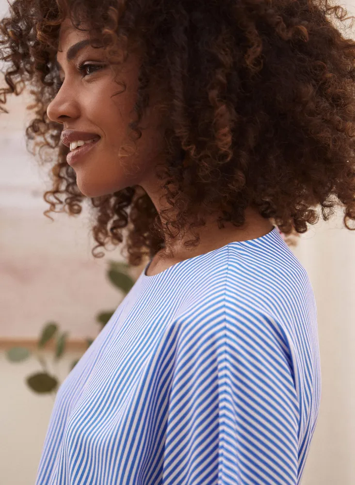 Stripe Print Short Sleeve Blouse