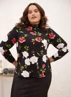 Mock Neck Rose Print Top