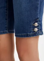 Button Detail Pull-On Denim Shorts