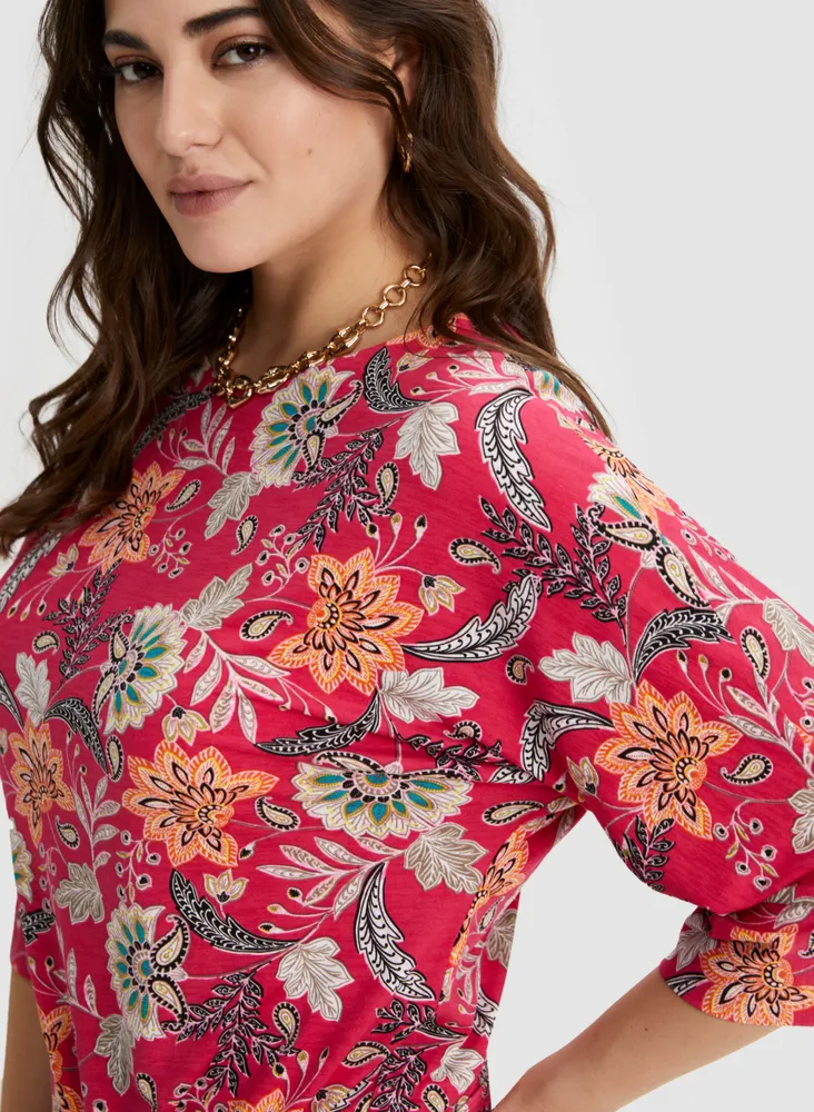 Floral Print Elbow Sleeve Top