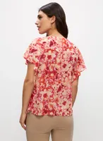 Flutter Sleeve Floral Print Blouse