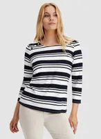 3/4 Sleeve Stripe Motif Top