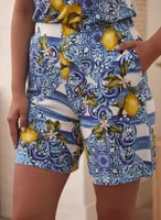 Lemon & Stripe Print Pyjama Shorts