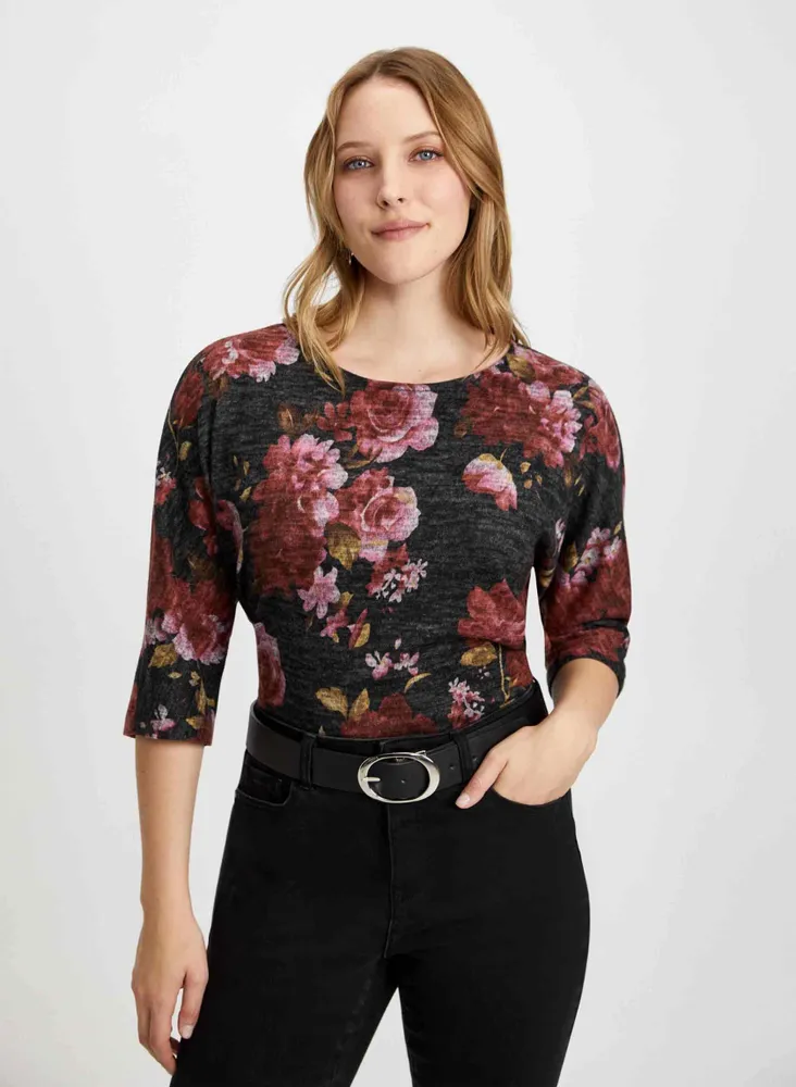 Wide Sleeve Floral Print Sweater