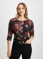 Wide Sleeve Floral Print Sweater