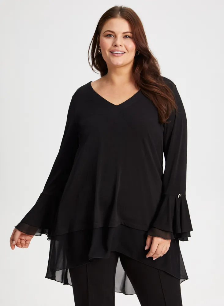 Button Detail Flare Sleeve Top