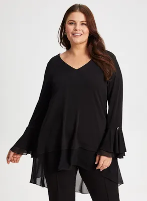 Button Detail Flare Sleeve Top