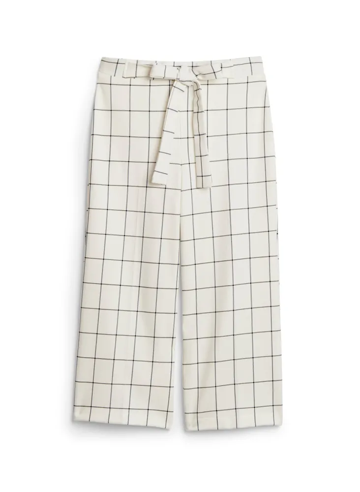 Grid Print Belted Gaucho Pants