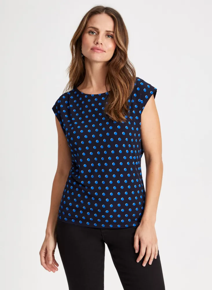 Dot Print Cap Sleeve Top