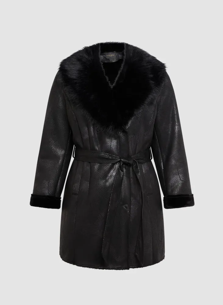 Embossed Faux Shearling Coat