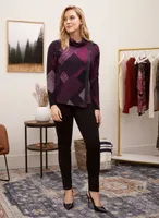 Patchwork Print Cowl Neck Top