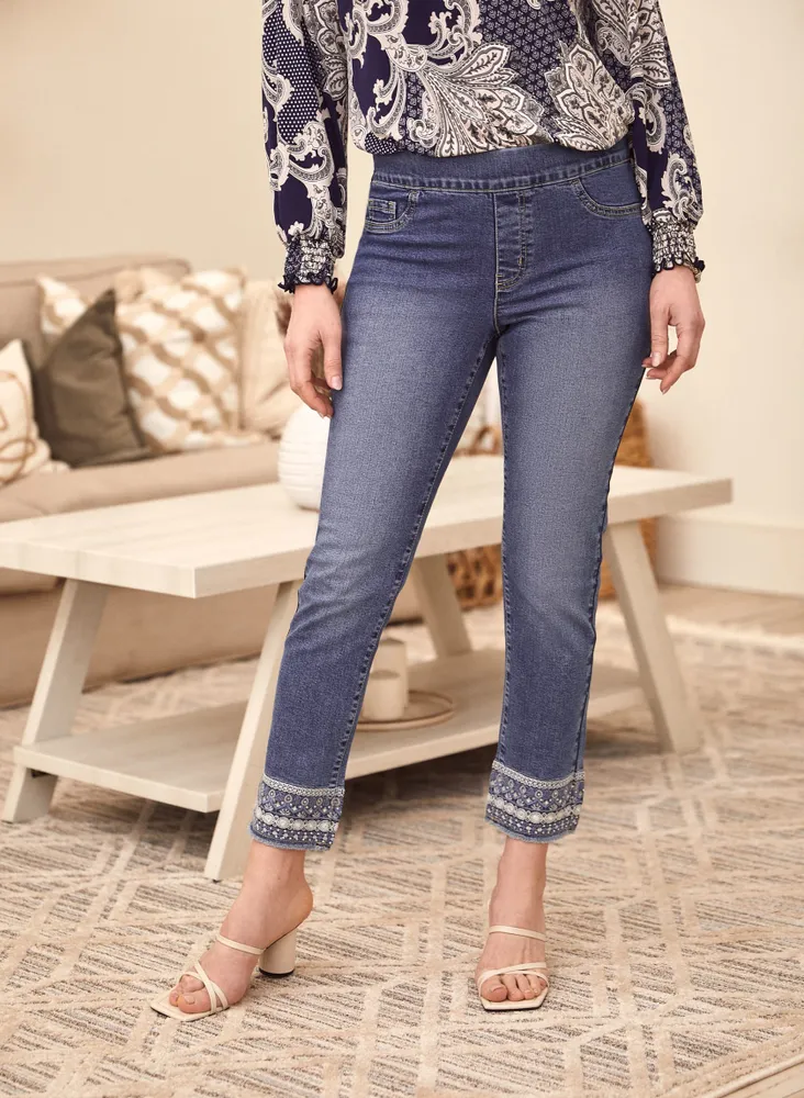 Pull-On Embroidered Jeans