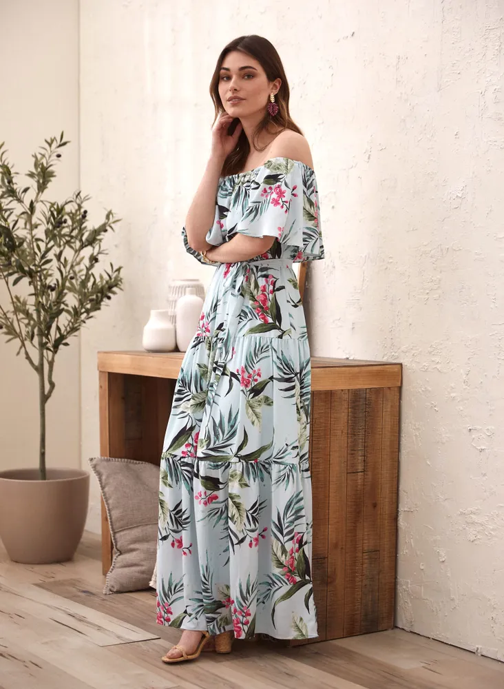Tropical Print Maxi Dress